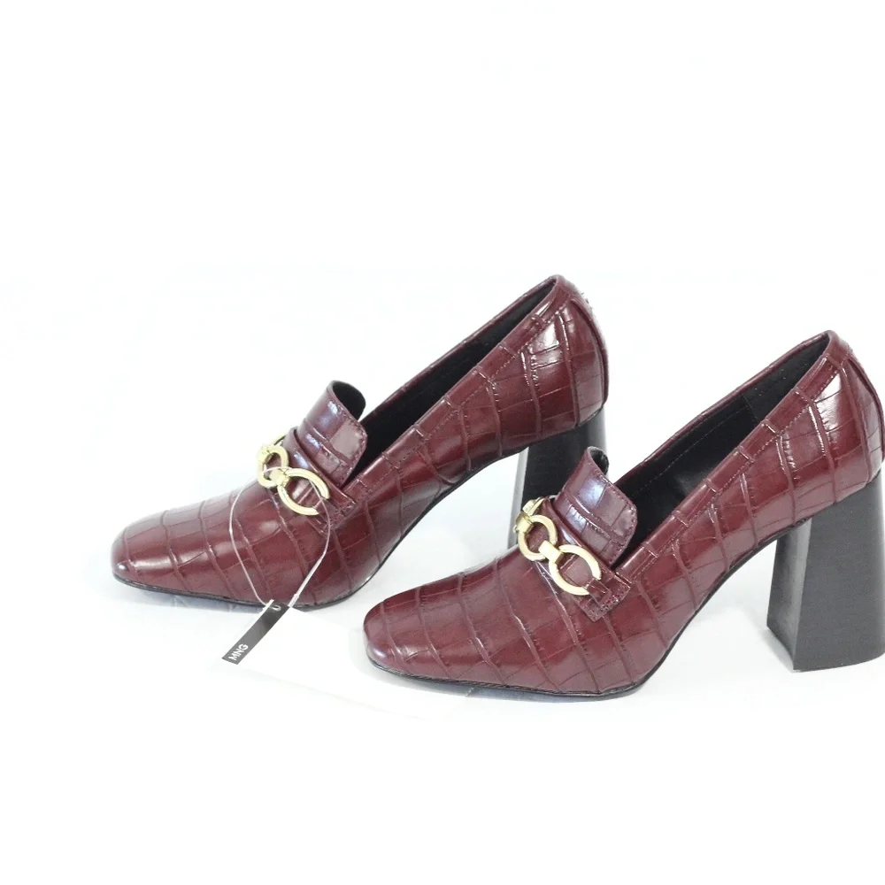 Violeta by Mango Block Heel Loafer NEW sz 6 Women Square Toe Shoes